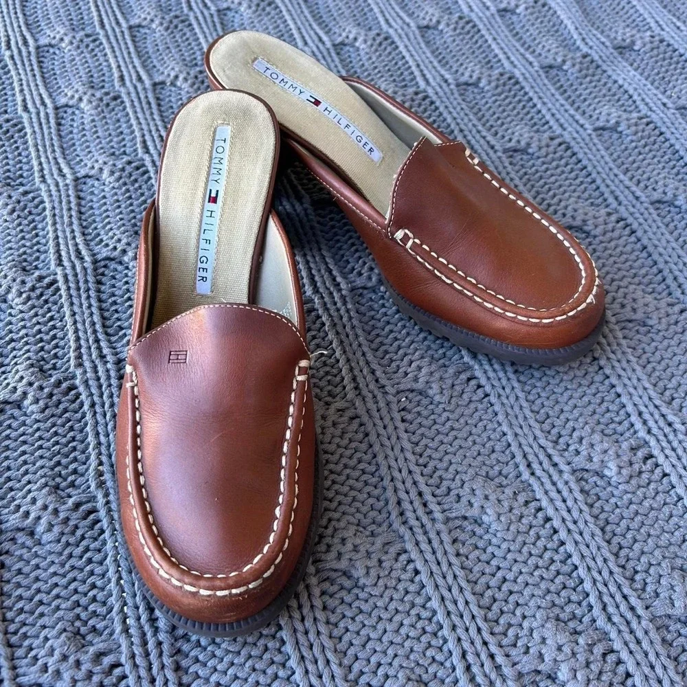 Tommy Hilfiger Brown Leather Mule Heels Size 5.5M 🤎 - Picture 6 of 8